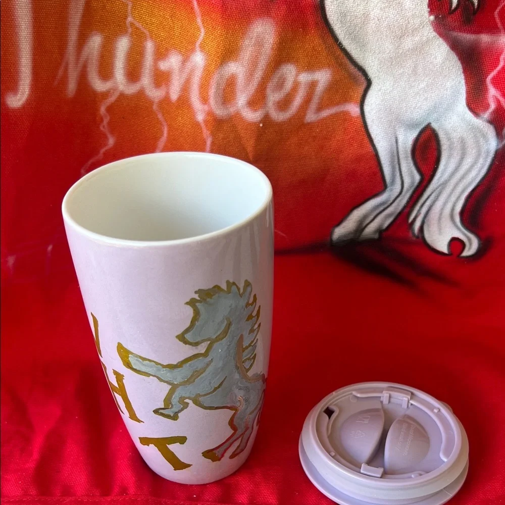# 0657* 16 0z 473 ml Purple Travel Mug White Horse Thunder' ( WHT)